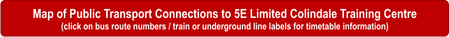 Map of Public Transport Connections to 5E Limited Colindale Training Centre (click on bus route numbers / train or underground line labels for timetable information)