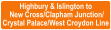 Highbury & Islington to  New Cross/Clapham Junction/ Crystal Palace/West Croydon Line