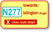 X close route detail towards: N277 Islington Angel