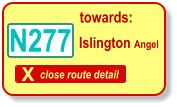 X close route detail towards: N277 Islington Angel