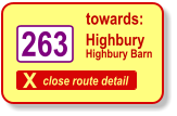 X close route detail towards: 263 Highbury  Highbury Barn