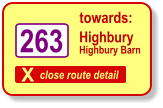 X close route detail towards: 263 Highbury  Highbury Barn