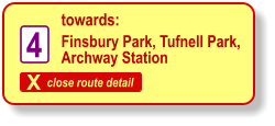 X close route detail towards: 4 Finsbury Park, Tufnell Park,  Archway Station
