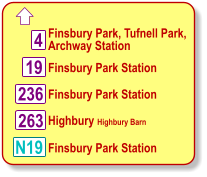  19 N19 Finsbury Park, Tufnell Park,  Archway Station 4 Finsbury Park Station 236 Finsbury Park Station Finsbury Park Station 263 Highbury Highbury Barn