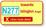 X close route detail towards: N277 Islington Angel
