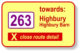 X close route detail towards: 263 Highbury  Highbury Barn