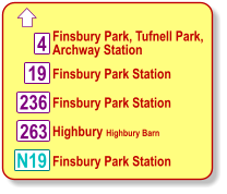  19 N19 Finsbury Park, Tufnell Park,  Archway Station 4 Finsbury Park Station 236 Finsbury Park Station Finsbury Park Station 263 Highbury Highbury Barn