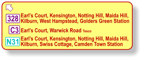    West Brompton, Fulham, Putney,  Roehampton Minstead Gardens     Earl’s Court, Shepherd’s Bush,  White City Bus Station   430 C1